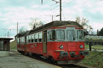 Wohlen-Meisterschwanden Bahn: Triebwagen 1 von 1966 abfahrbereit in Wohlen, 23.Januar 1976 